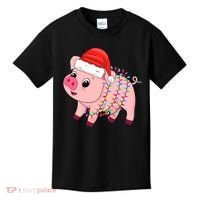 Christmas Lights Pig Wearing Xmas Hat - Pig Lover Farmer Kids T-Shirt thumb 0