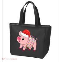 Christmas Lights Pig Wearing Xmas Hat - Pig Lover Farmer Tote Bag thumb 3