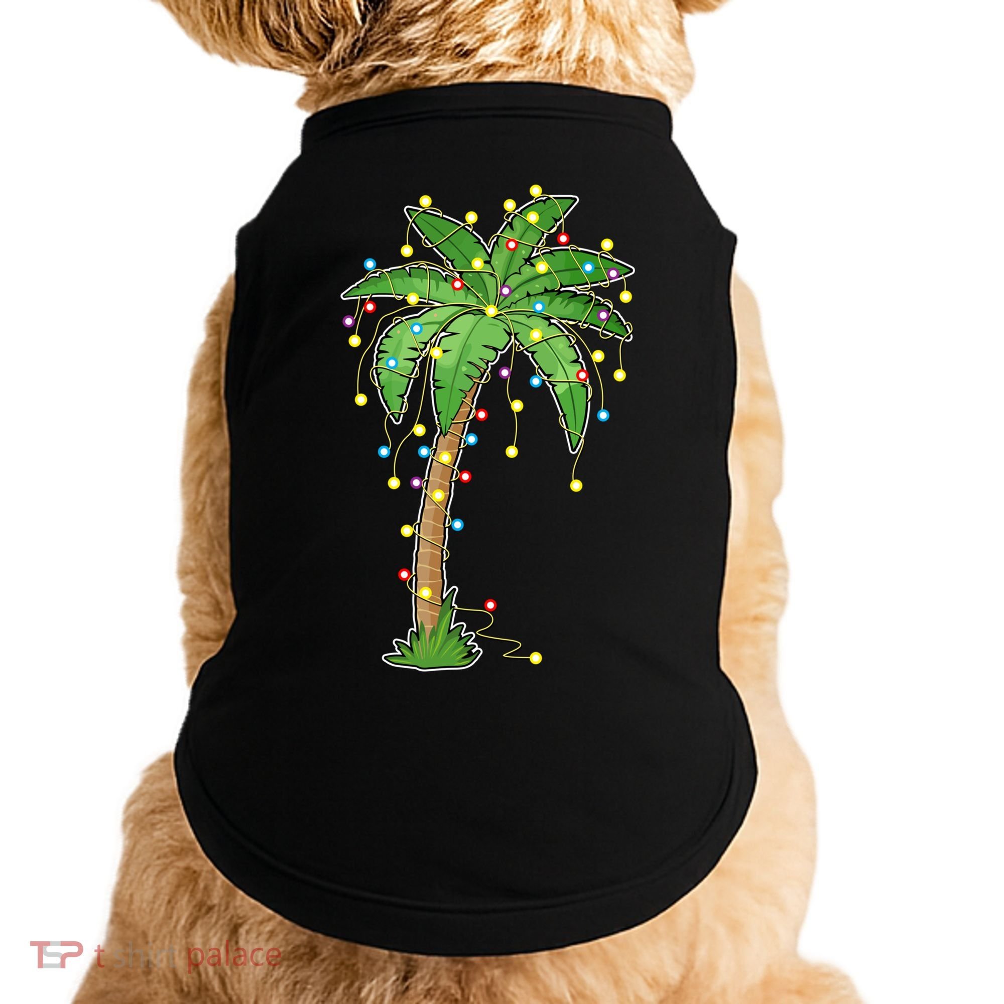 Christmas Lights Palm Tree Beach Funny Tropical Xmas Gift Doggie Tank