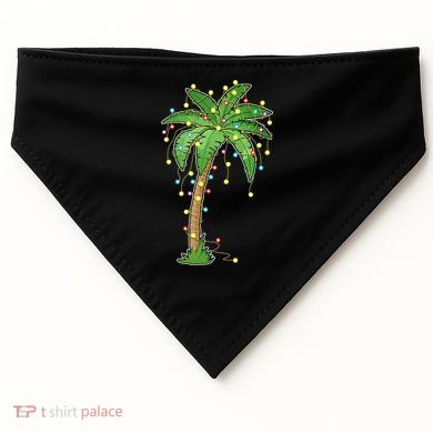 Christmas Lights Palm Tree Beach Funny Tropical Xmas Gift USA-Made Doggie Bandana