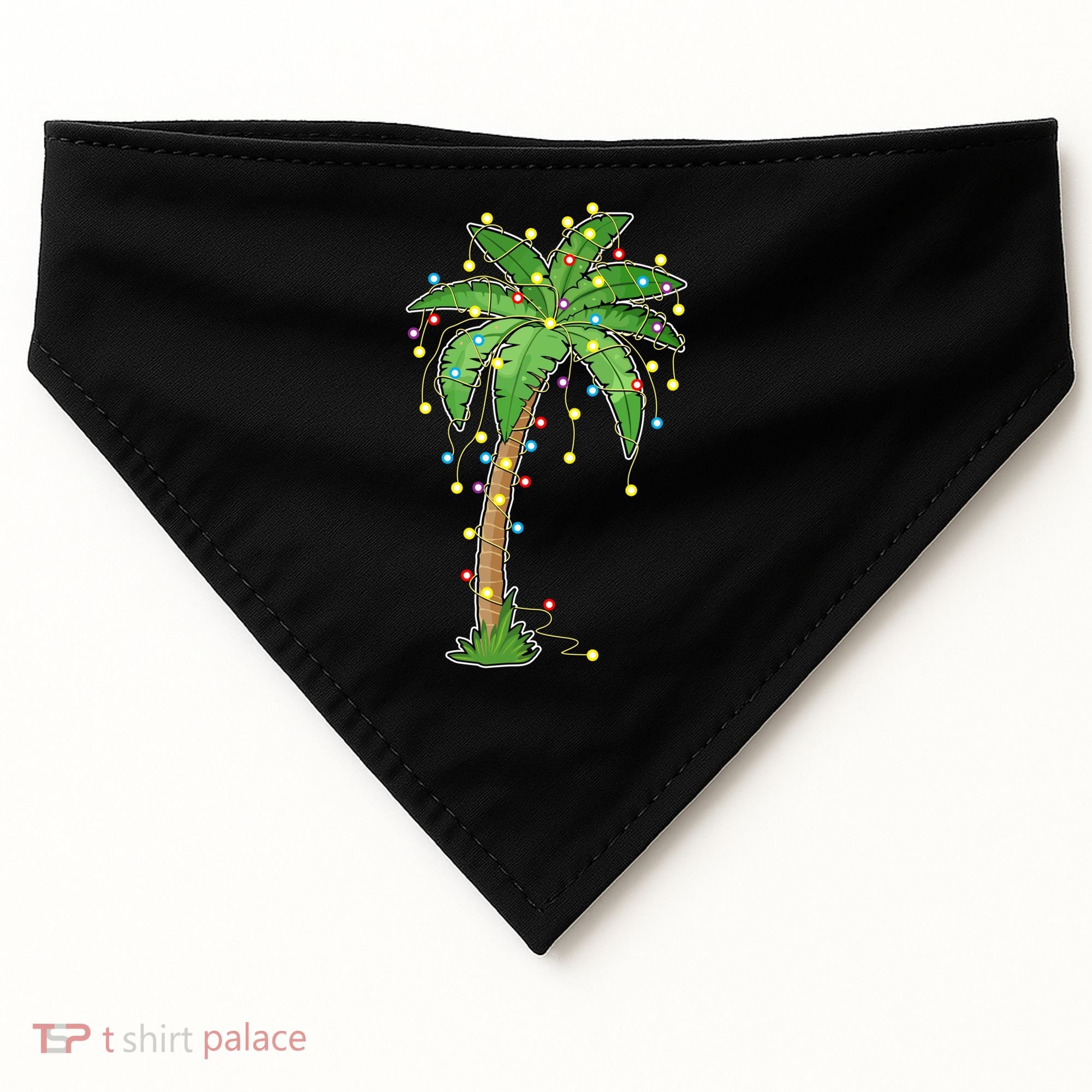 Christmas Lights Palm Tree Beach Funny Tropical Xmas Gift USA-Made Doggie Bandana