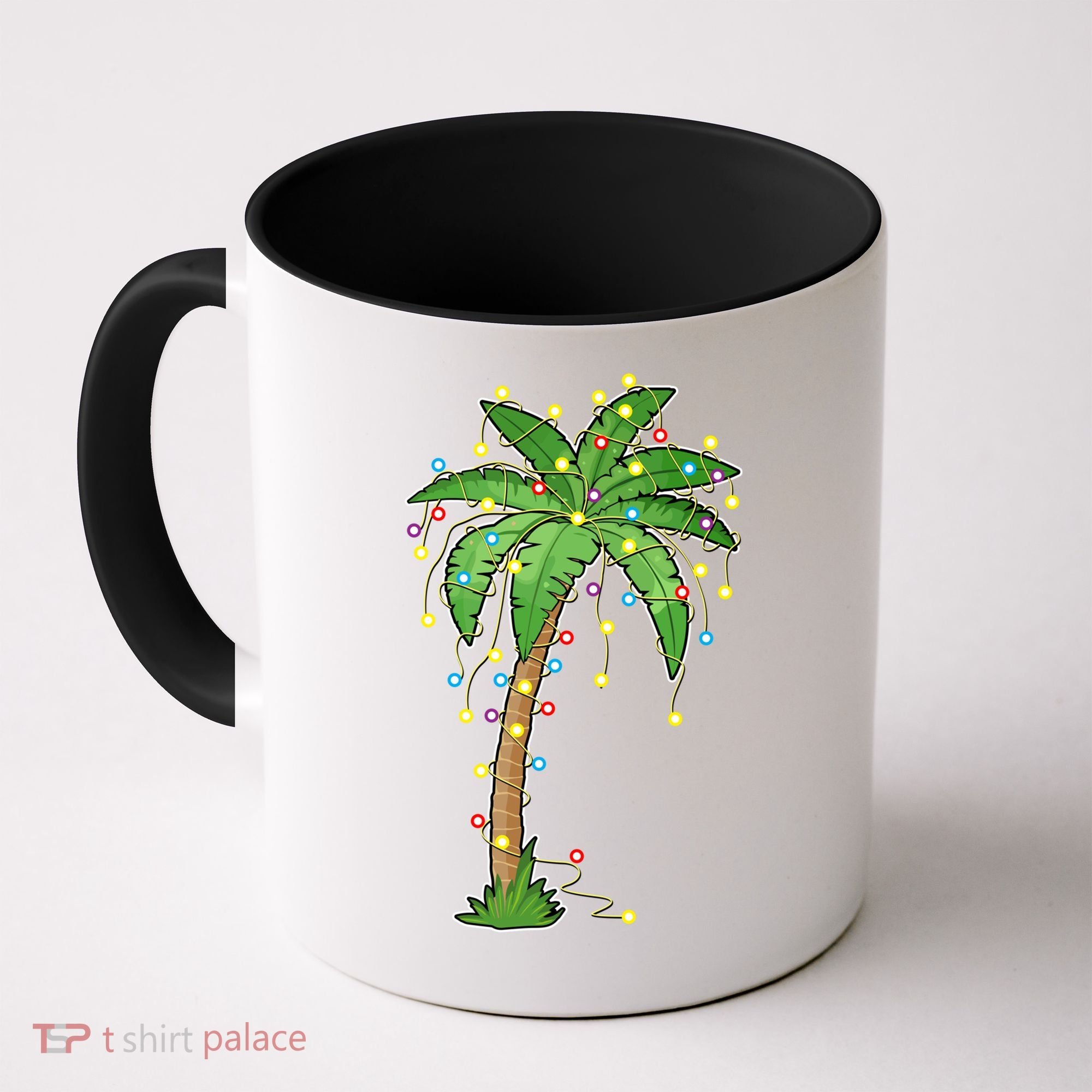 Christmas Lights Palm Tree Beach Funny Tropical Xmas Gift Coffee Mug