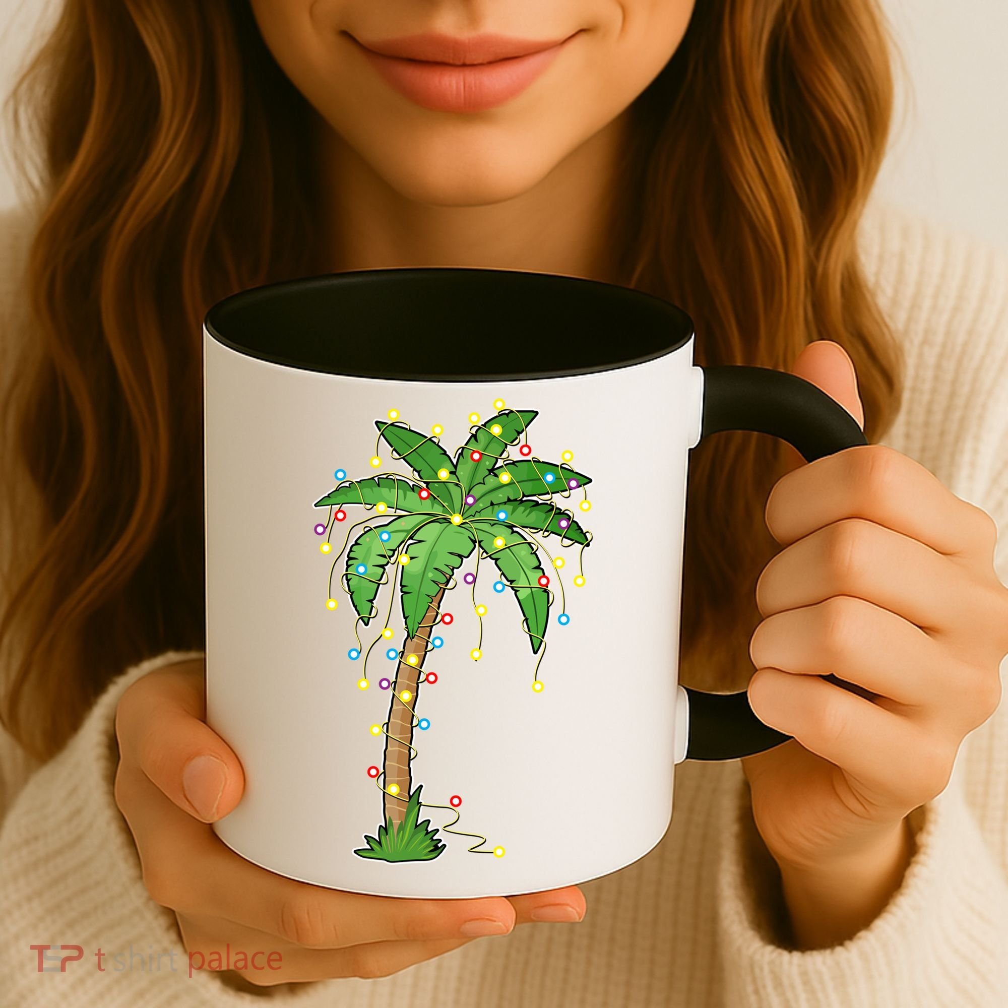Christmas Lights Palm Tree Beach Funny Tropical Xmas Gift Coffee Mug