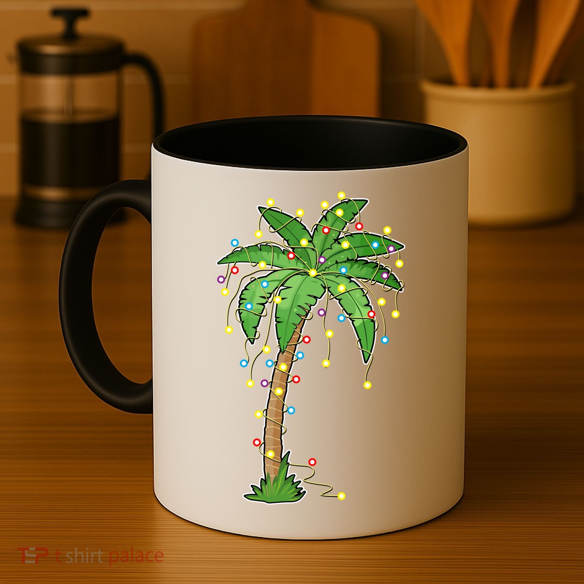 Christmas Lights Palm Tree Beach Funny Tropical Xmas Gift Coffee Mug