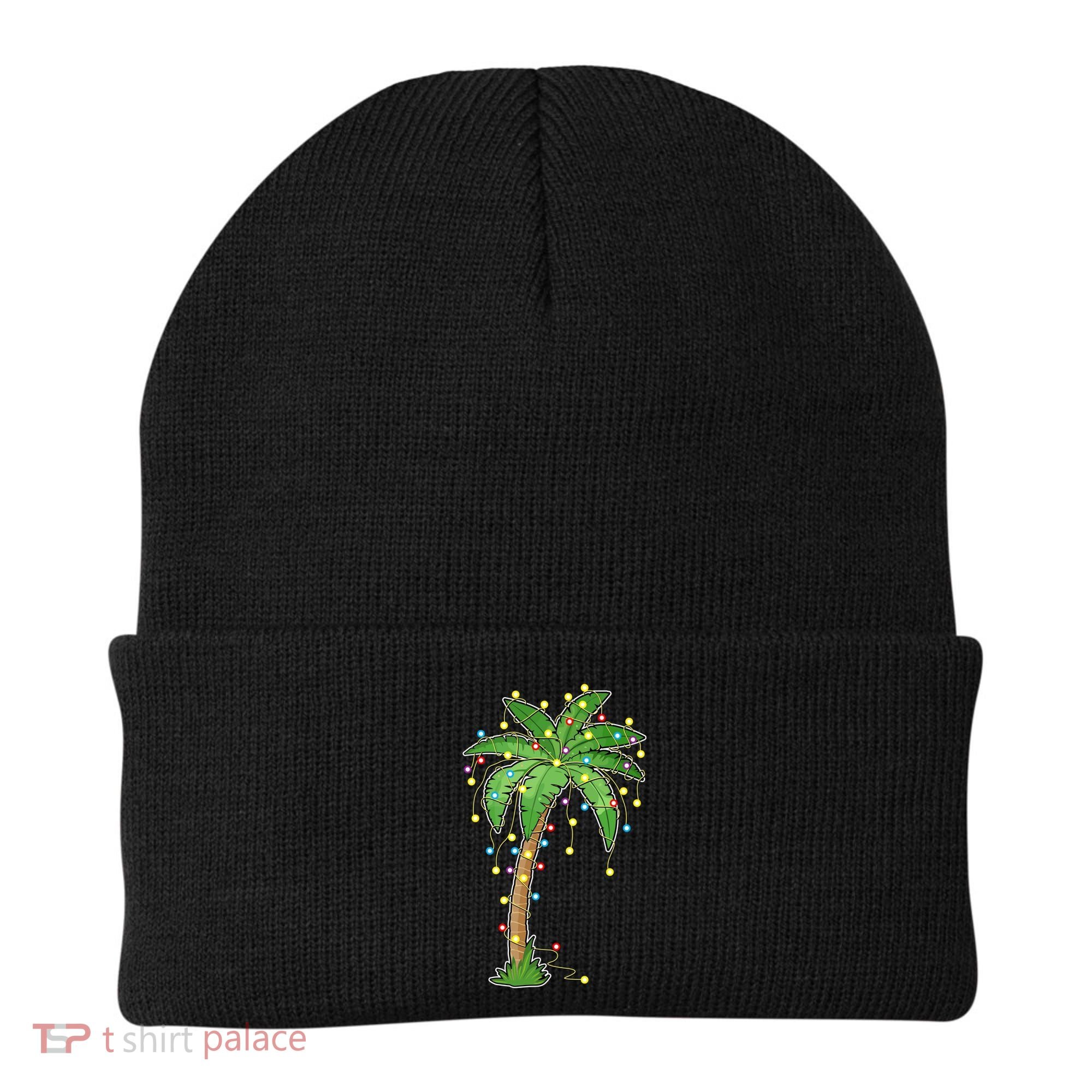 Christmas Lights Palm Tree Beach Funny Tropical Xmas Gift Beanie