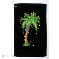 Christmas Lights Palm Tree Beach Funny Tropical Xmas Gift Golf Towel thumb 0