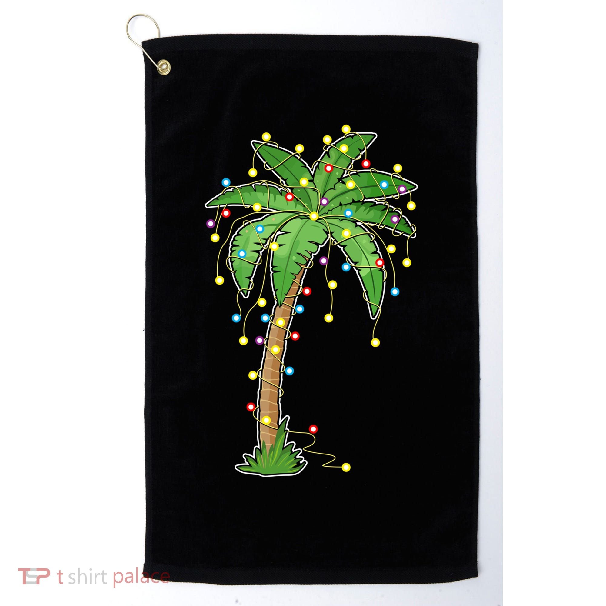 Christmas Lights Palm Tree Beach Funny Tropical Xmas Gift Golf Towel