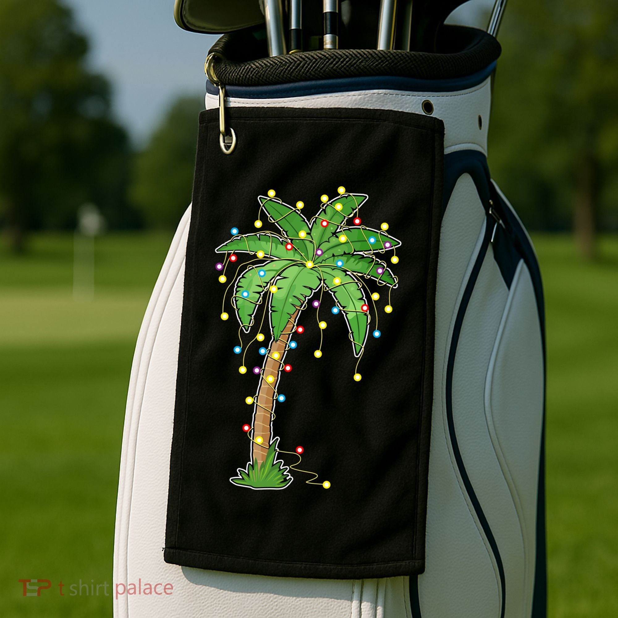 Christmas Lights Palm Tree Beach Funny Tropical Xmas Gift Golf Towel