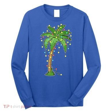 Christmas Lights Palm Tree Beach Funny Tropical Xmas Gift Long Sleeve Shirt