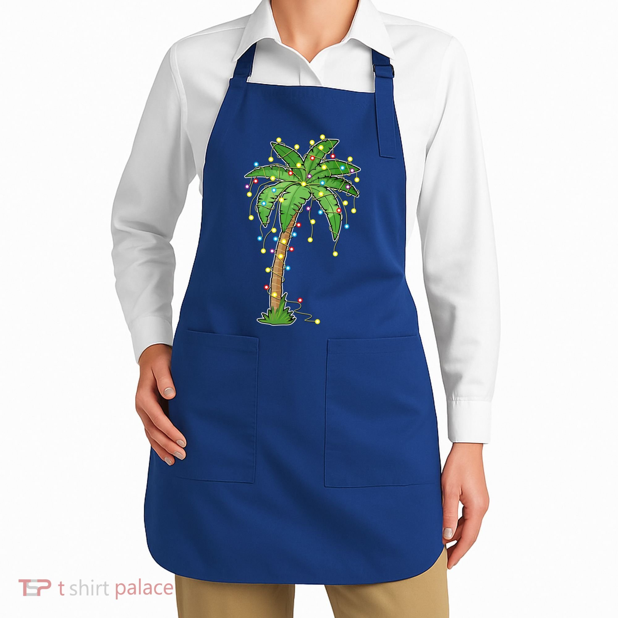 Christmas Lights Palm Tree Beach Funny Tropical Xmas Gift Apron