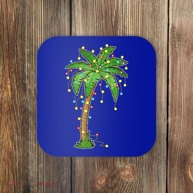 Christmas Lights Palm Tree Beach Funny Tropical Xmas Gift Coaster