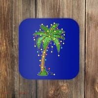 Christmas Lights Palm Tree Beach Funny Tropical Xmas Gift Coaster thumb 0