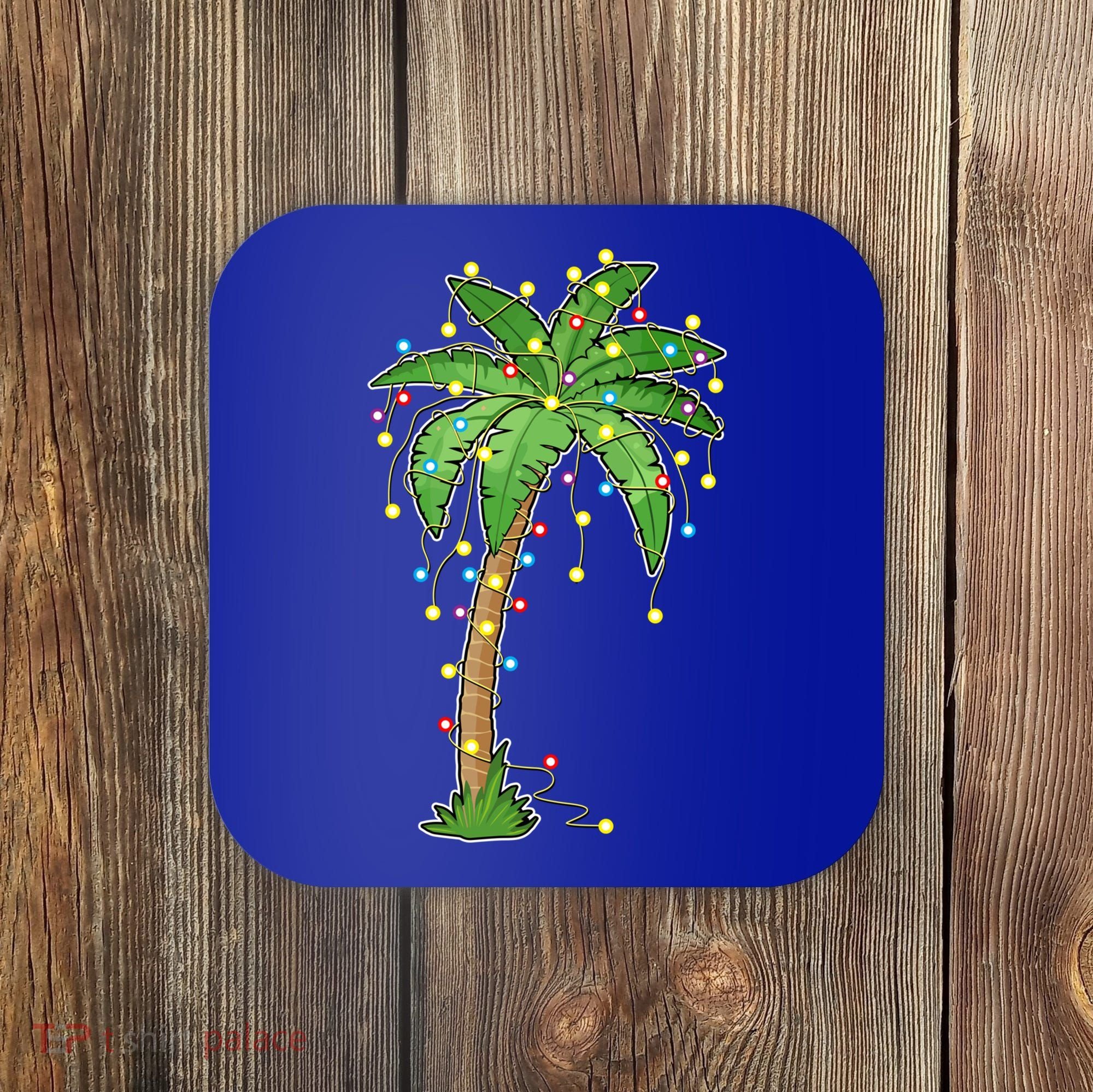 Christmas Lights Palm Tree Beach Funny Tropical Xmas Gift Coaster