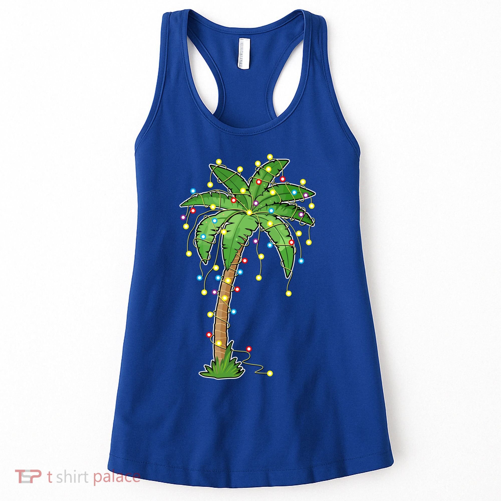 Christmas Lights Palm Tree Beach Funny Tropical Xmas Gift Women's Tank Top
