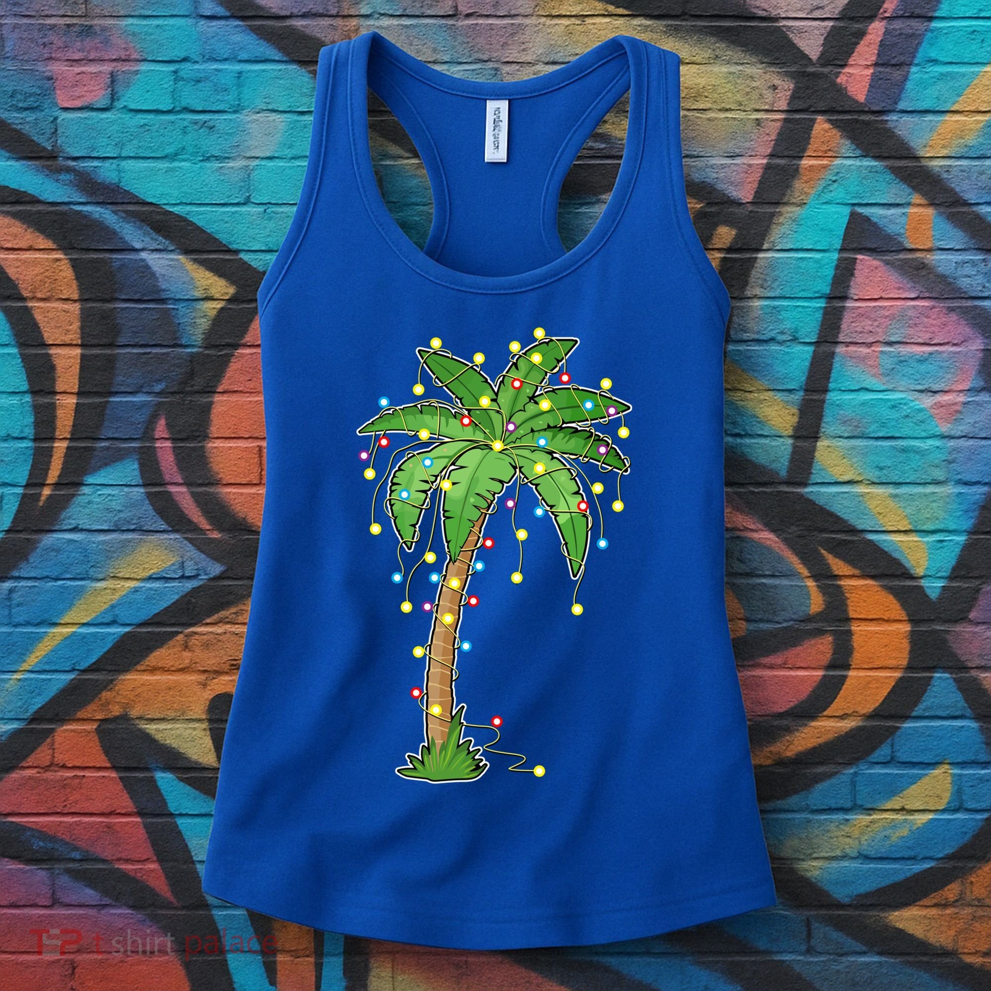 Christmas Lights Palm Tree Beach Funny Tropical Xmas Gift Women's Tank Top
