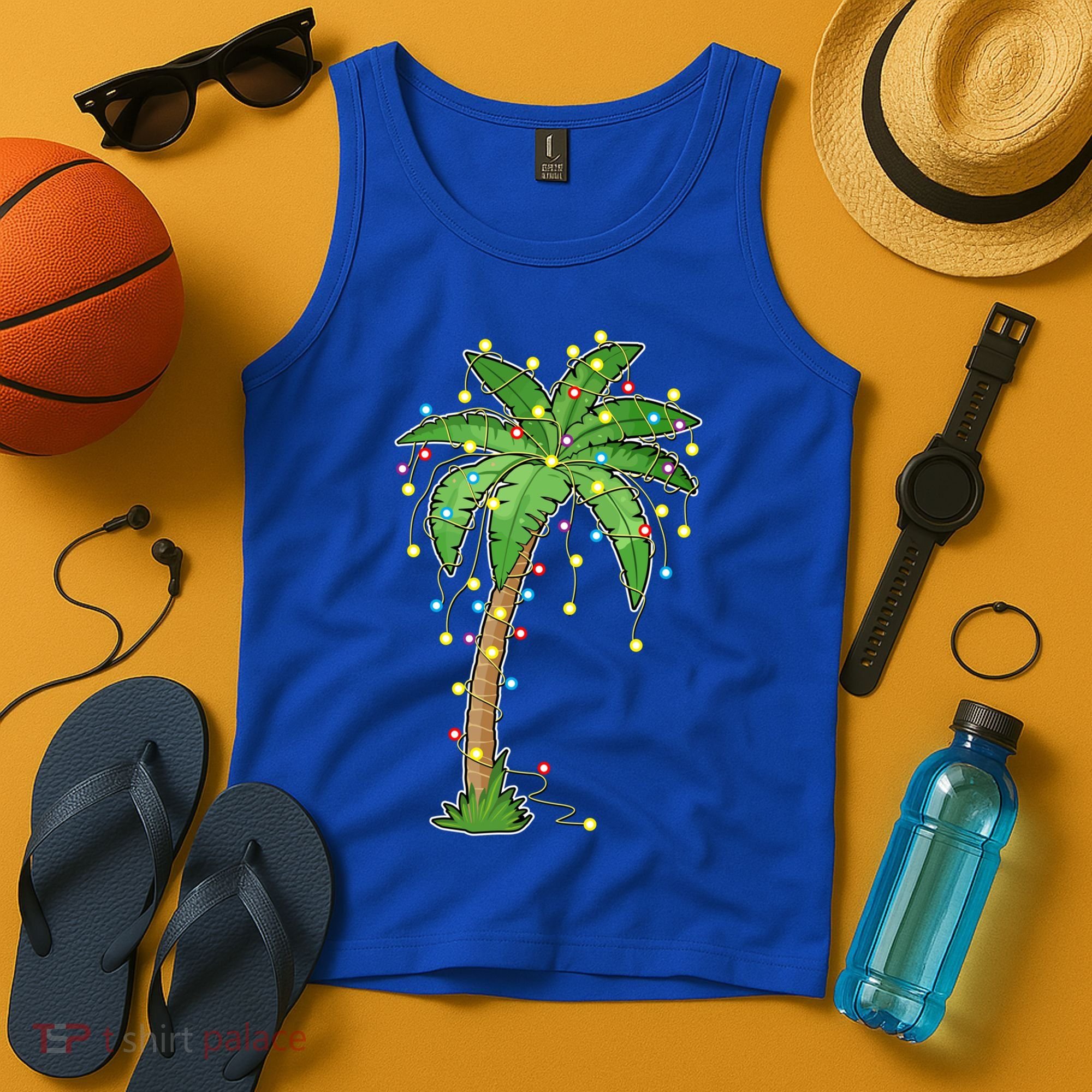 Christmas Lights Palm Tree Beach Funny Tropical Xmas Gift Tank Top