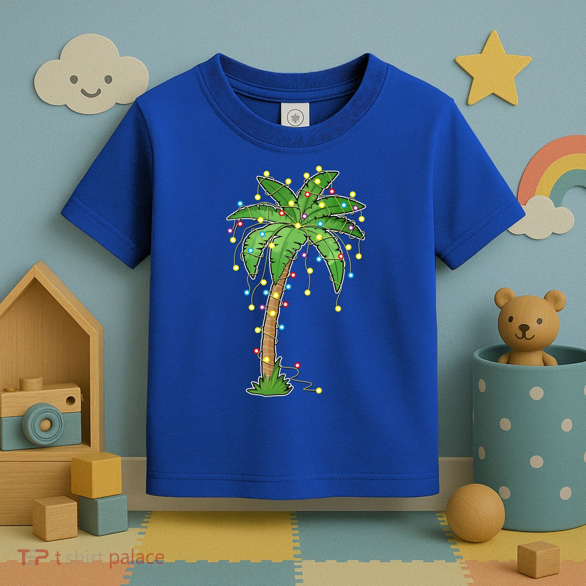 Christmas Lights Palm Tree Beach Funny Tropical Xmas Gift Toddler T-Shirt