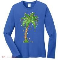 Christmas Lights Palm Tree Beach Funny Tropical Xmas Gift Women's Long Sleeve Shirt thumb 0