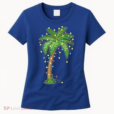 Christmas Lights Palm Tree Beach Funny Tropical Xmas Gift Women's T-Shirt