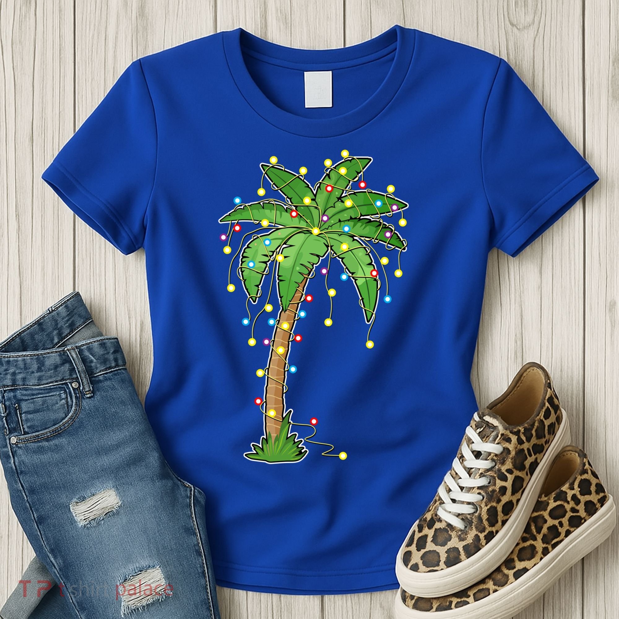 Christmas Lights Palm Tree Beach Funny Tropical Xmas Gift Women's T-Shirt