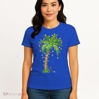 Christmas Lights Palm Tree Beach Funny Tropical Xmas Gift Women's T-Shirt thumb 4