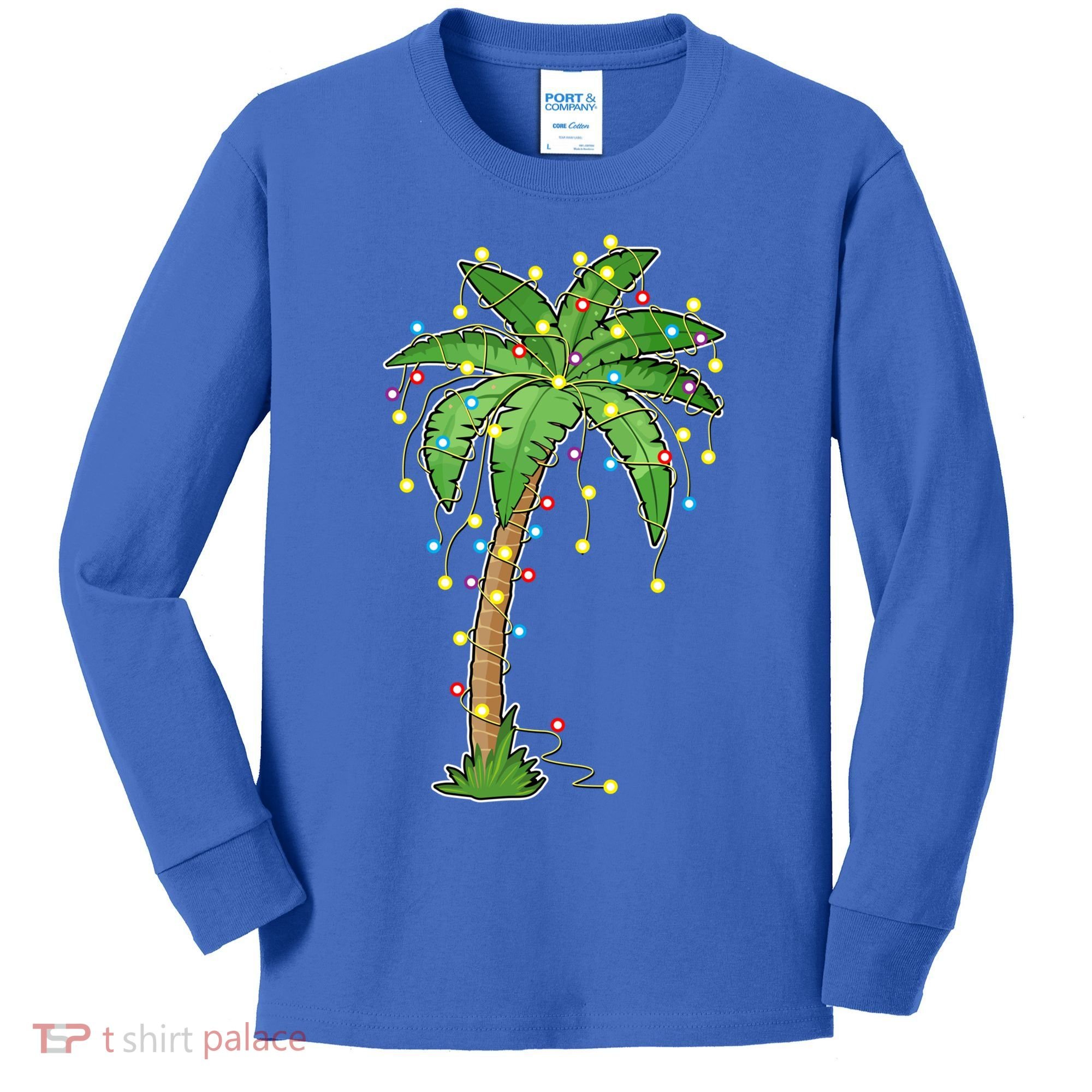 Christmas Lights Palm Tree Beach Funny Tropical Xmas Gift Kids Long Sleeve Shirt