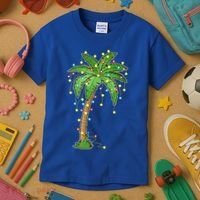 Christmas Lights Palm Tree Beach Funny Tropical Xmas Gift Kids T-Shirt thumb 3