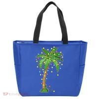 Christmas Lights Palm Tree Beach Funny Tropical Xmas Gift Tote Bag thumb 0