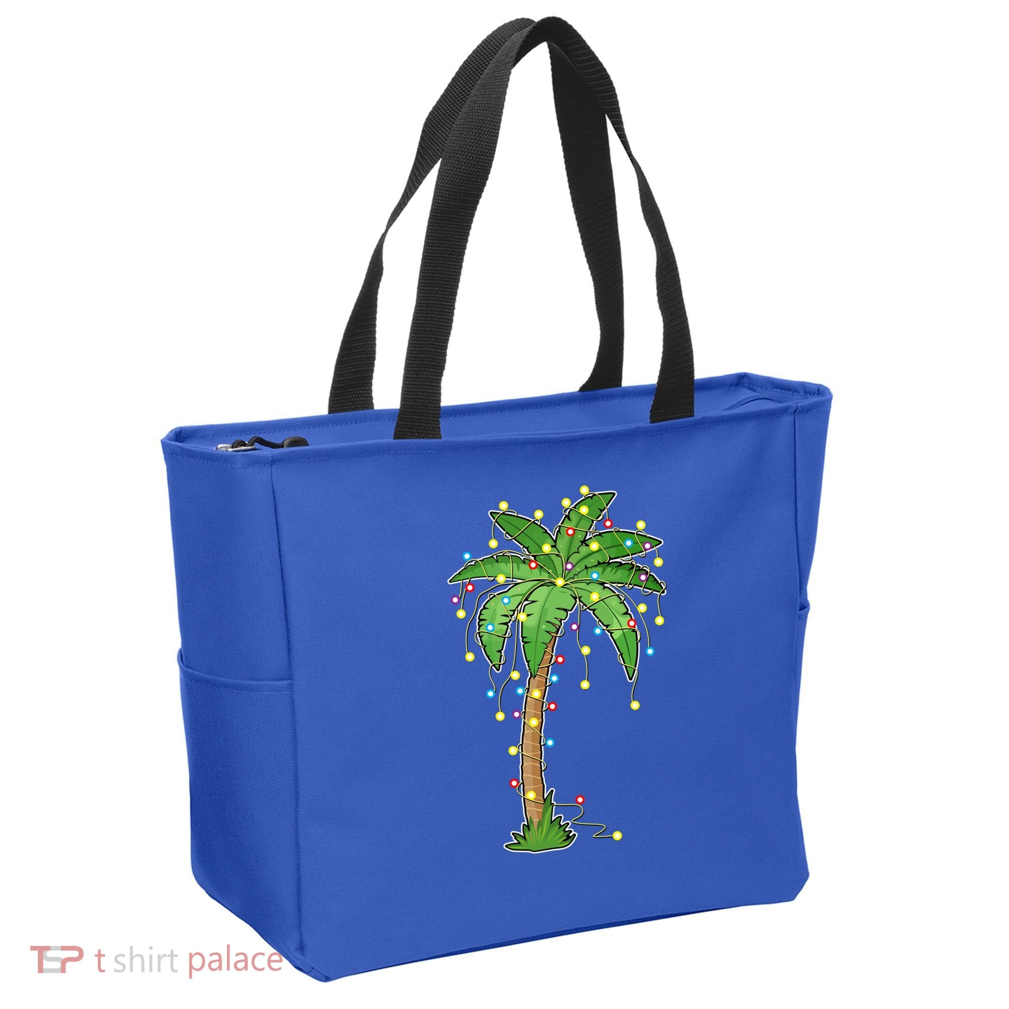 Christmas Lights Palm Tree Beach Funny Tropical Xmas Gift Tote Bag