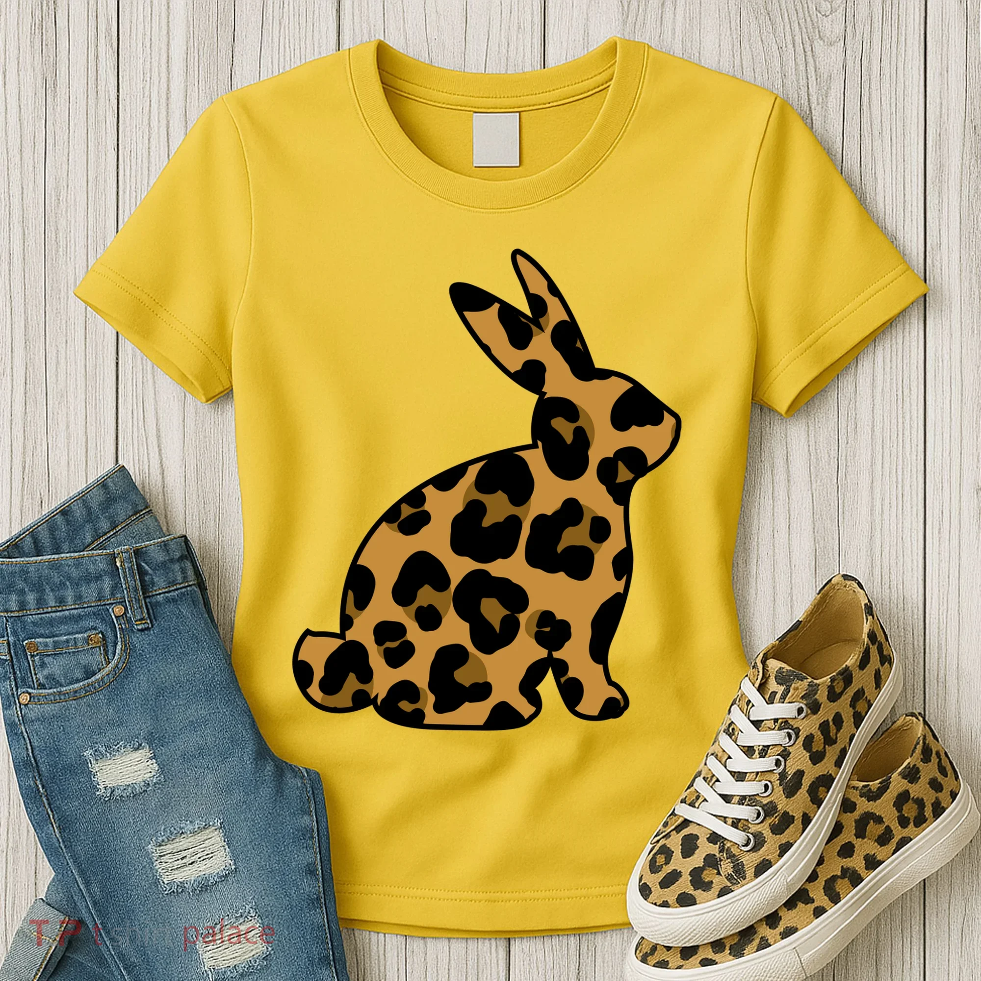 Cute Leopard Pattern Easter Bunny Rabbit Women's T-Shirt