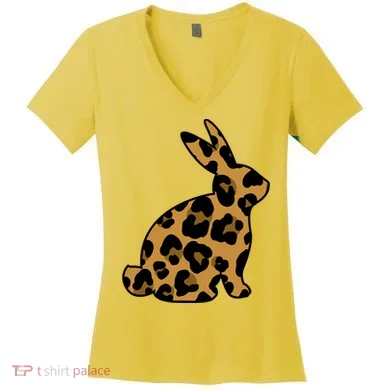 Cute Leopard Pattern Easter Bunny Rabbit Women's V-Neck T-Shirt