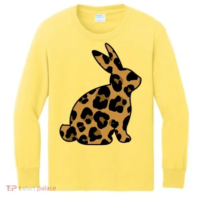 Cute Leopard Pattern Easter Bunny Rabbit Kids Long Sleeve Shirt
