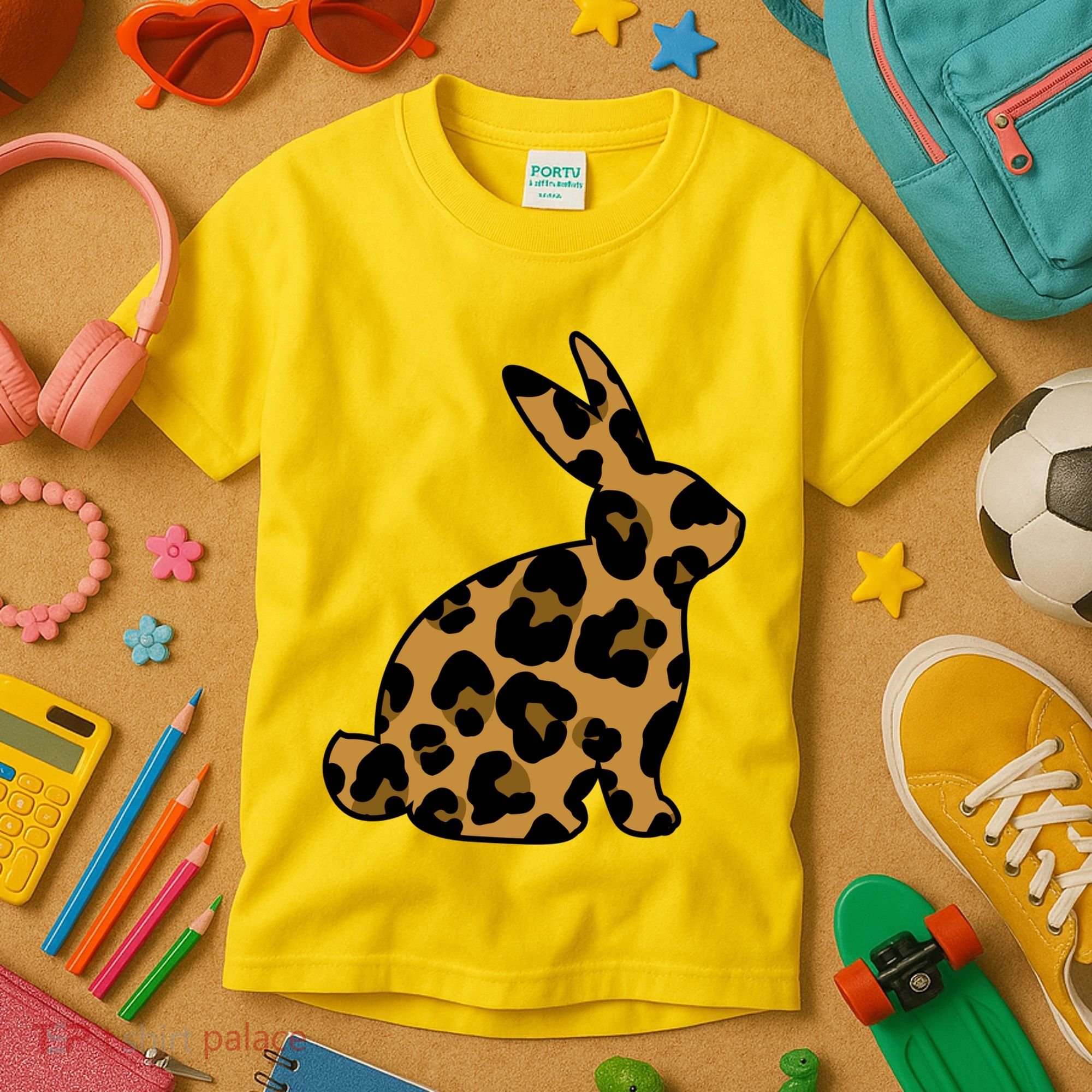 Cute Leopard Pattern Easter Bunny Rabbit Kids T-Shirt