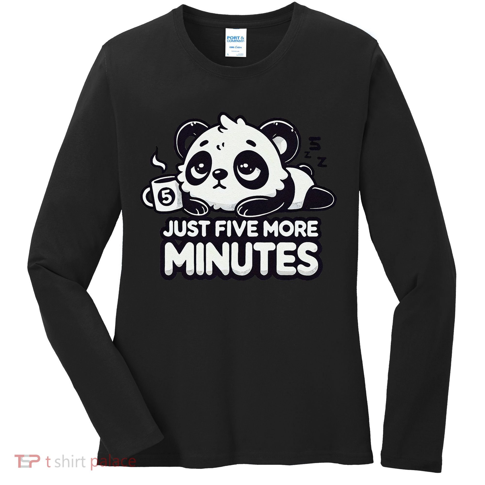 Cute Lazy Panda Just Five More Minutes Sleepy Women's Long Sleeve Shirt