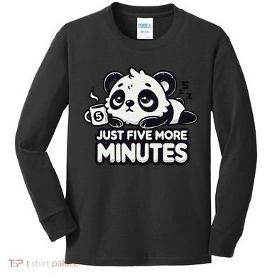 Cute Lazy Panda Just Five More Minutes Sleepy Kids Long Sleeve Shirt