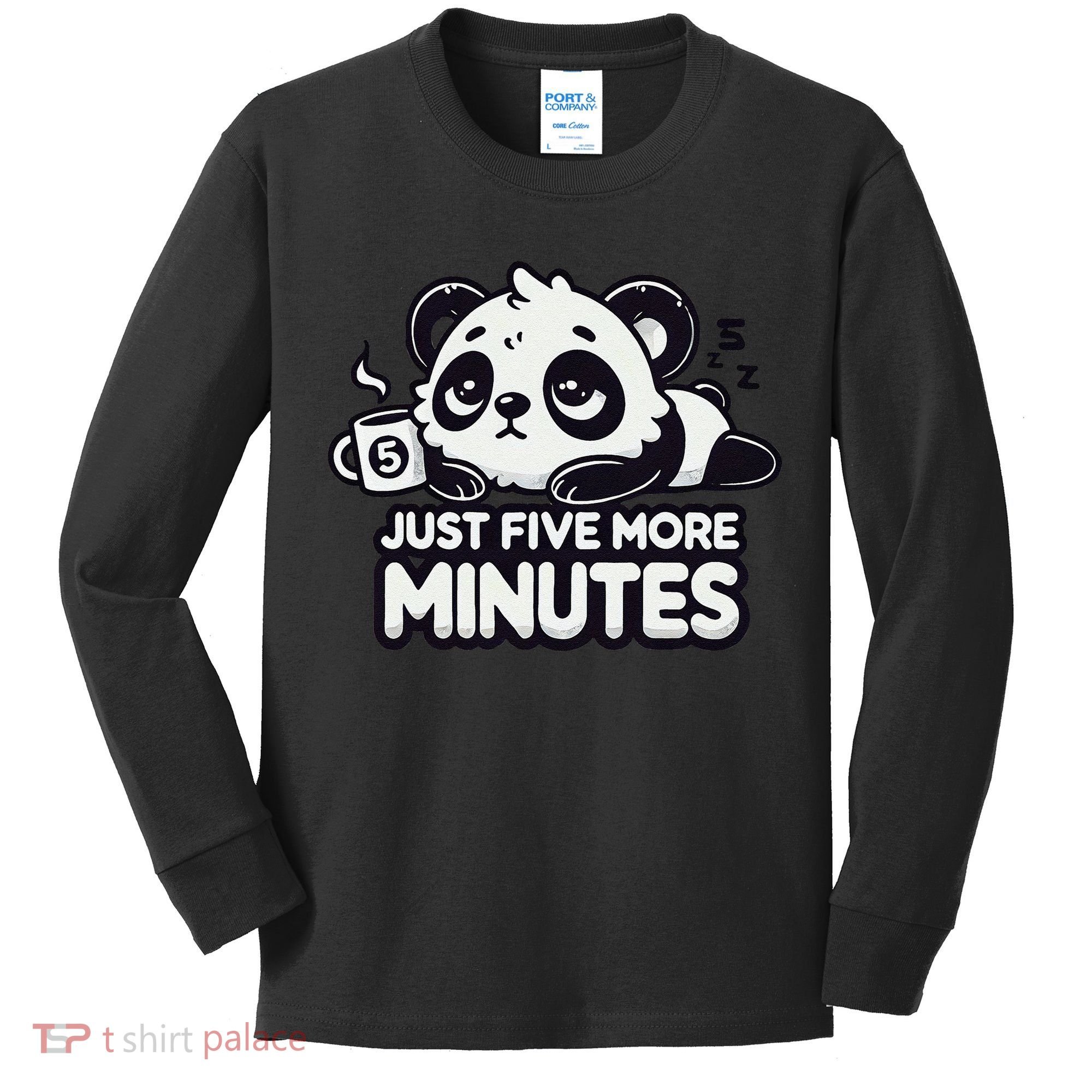 Cute Lazy Panda Just Five More Minutes Sleepy Kids Long Sleeve Shirt