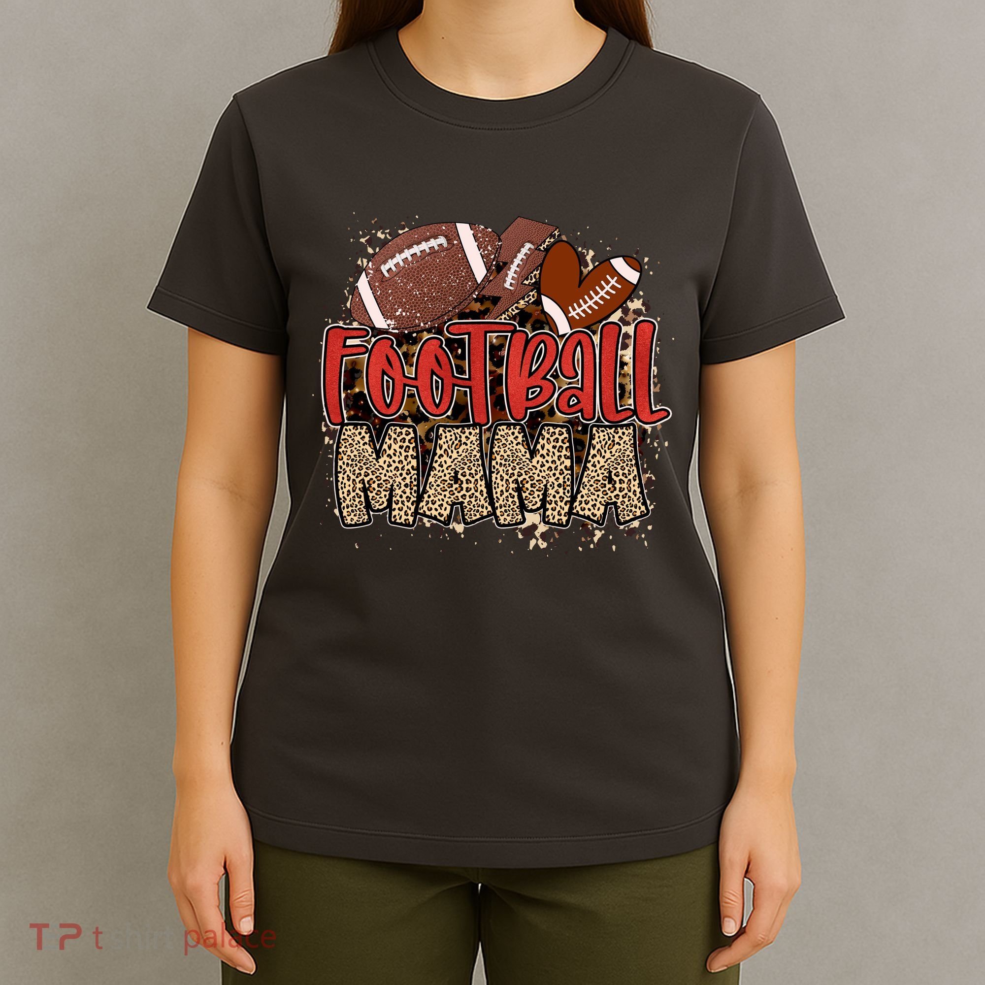 Cute Leopard Print Football Mama T-Shirt