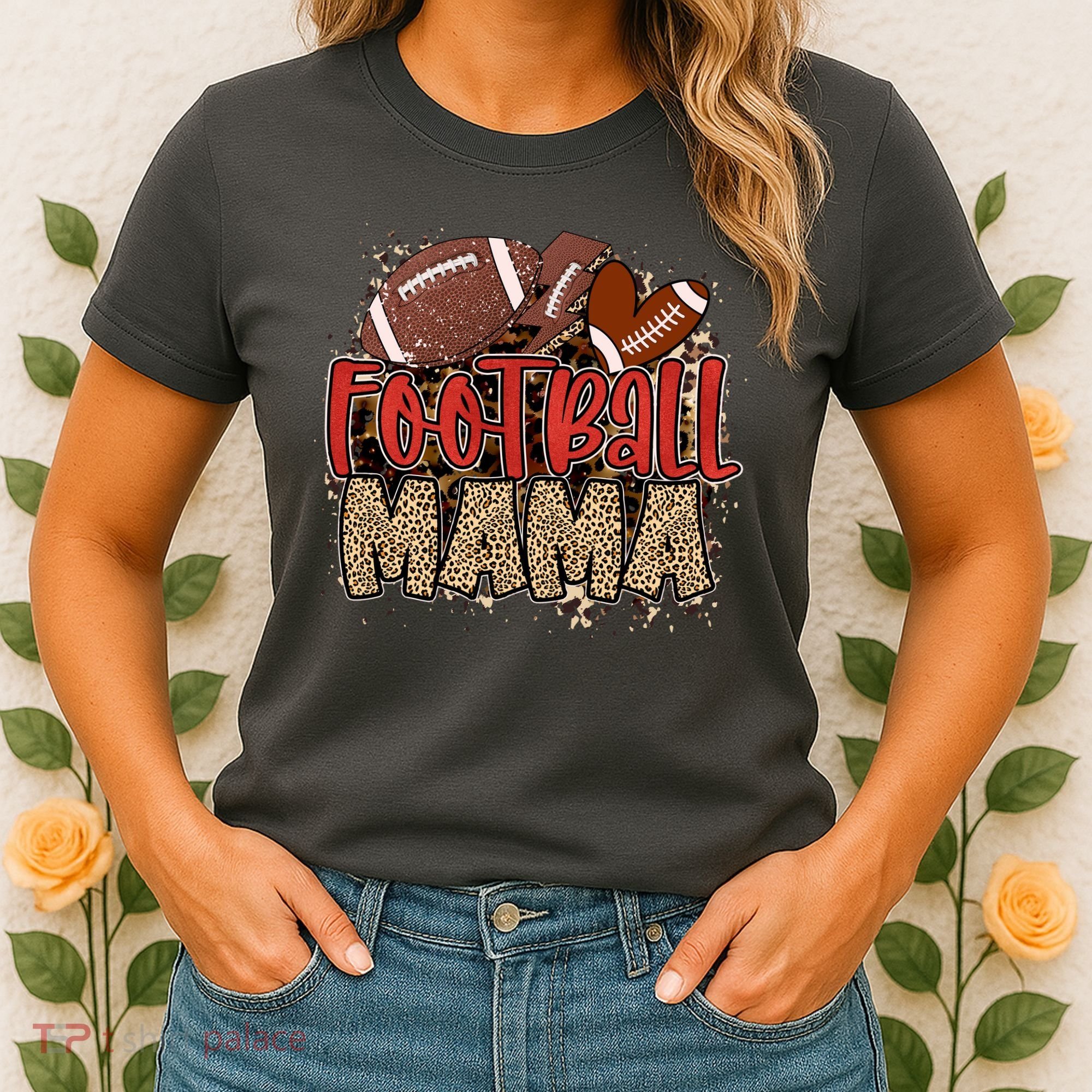 Cute Leopard Print Football Mama Women's T-Shirt