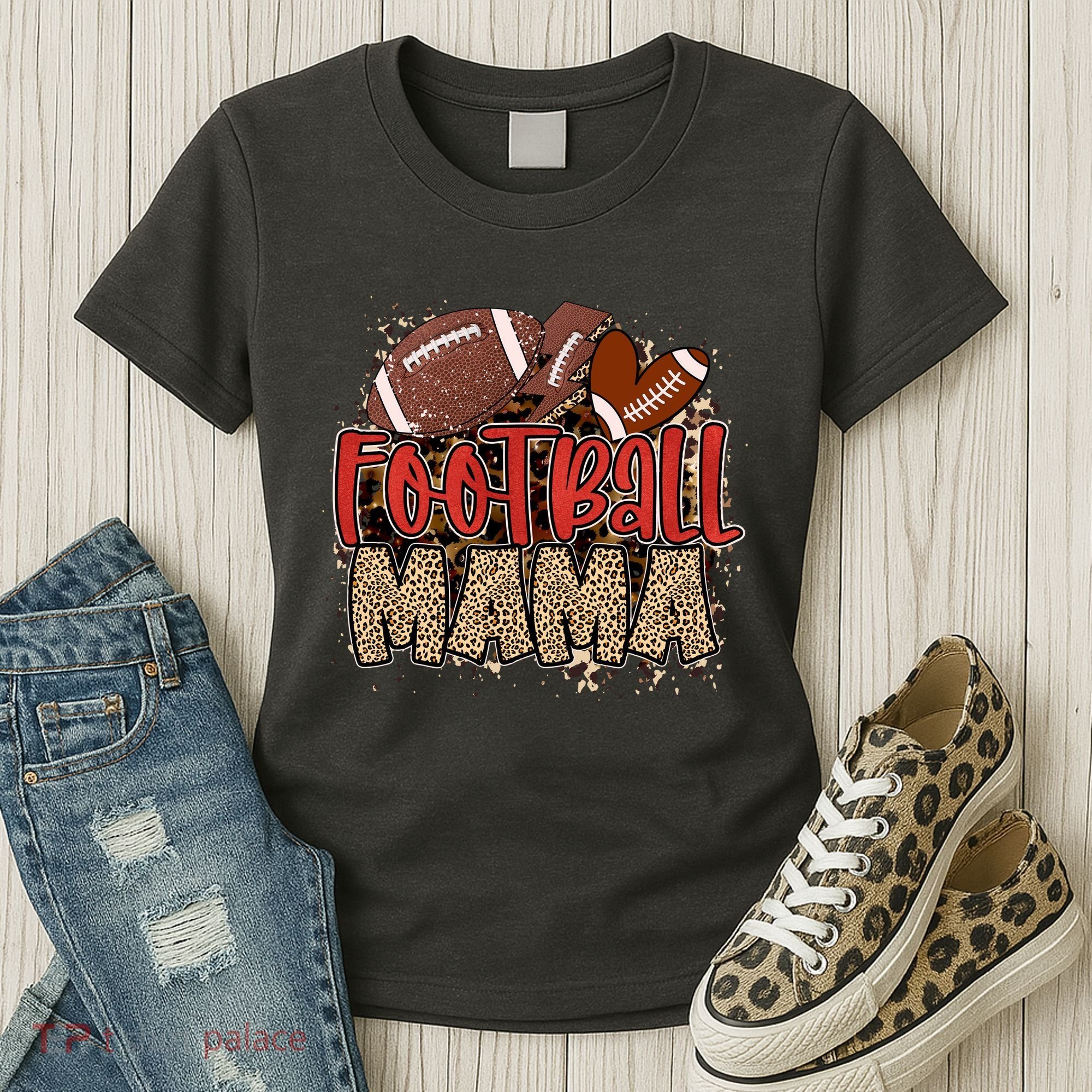 Cute Leopard Print Football Mama Women's T-Shirt