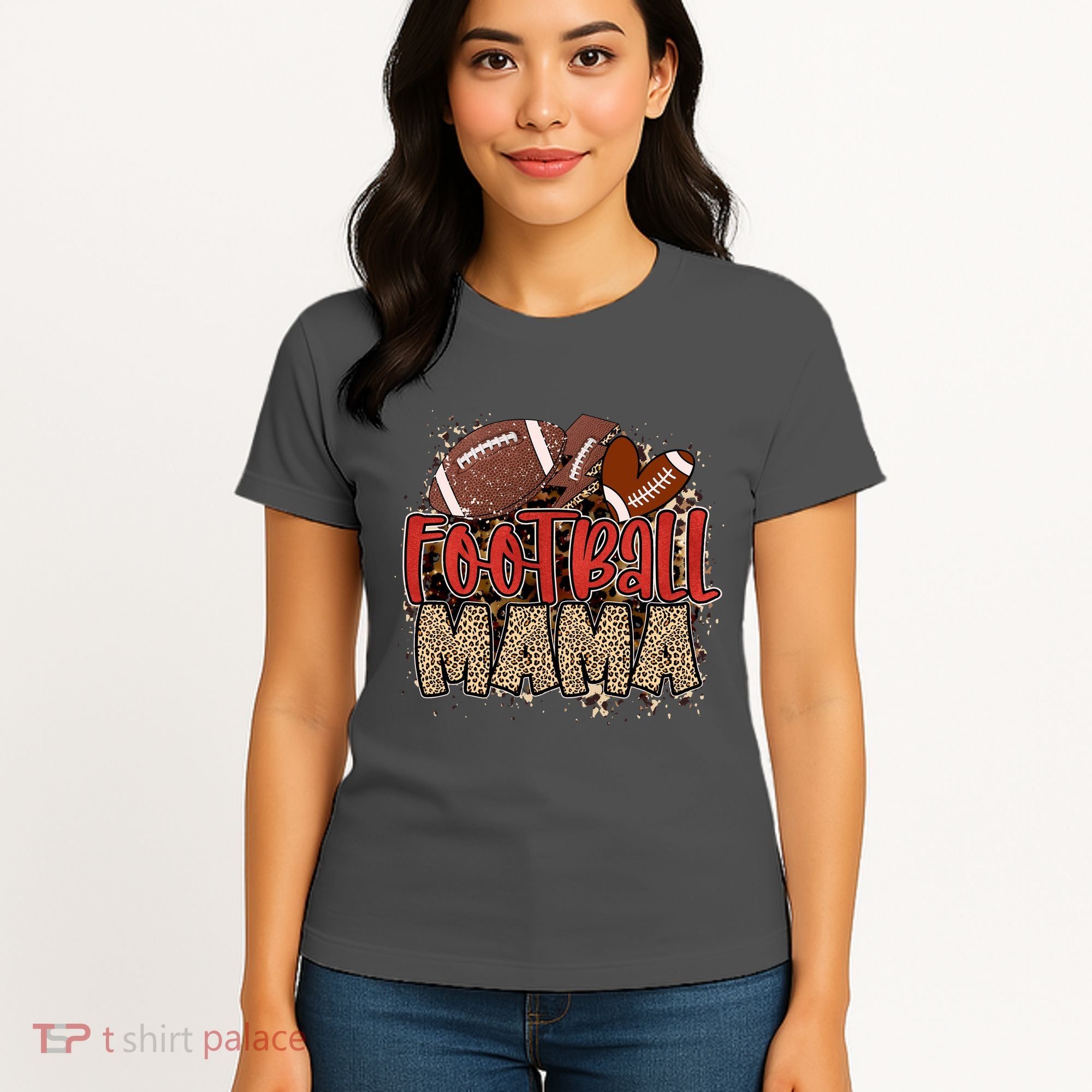 Cute Leopard Print Football Mama Women's T-Shirt