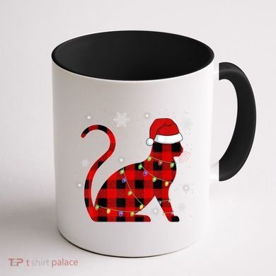 Cat Lover Plaid Holiday Festive Coffee Mug back