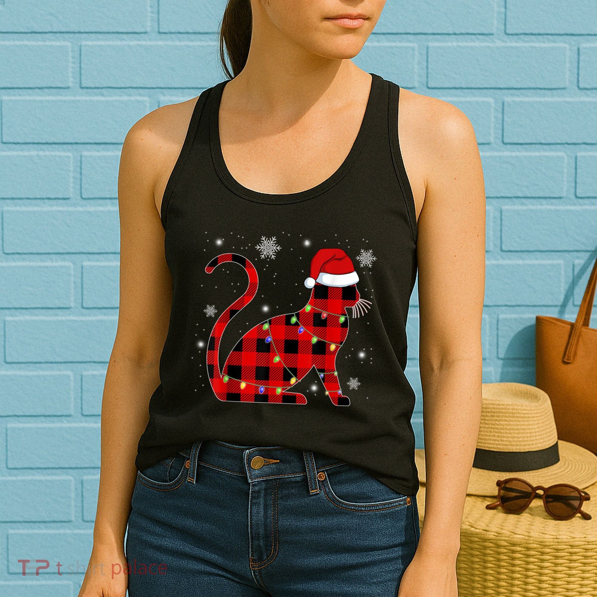 Cat Lover Plaid Holiday Festive Women's Tank Top