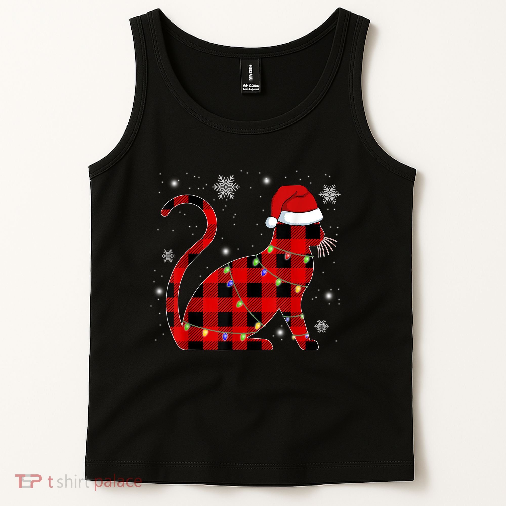 Cat Lover Plaid Holiday Festive Tank Top