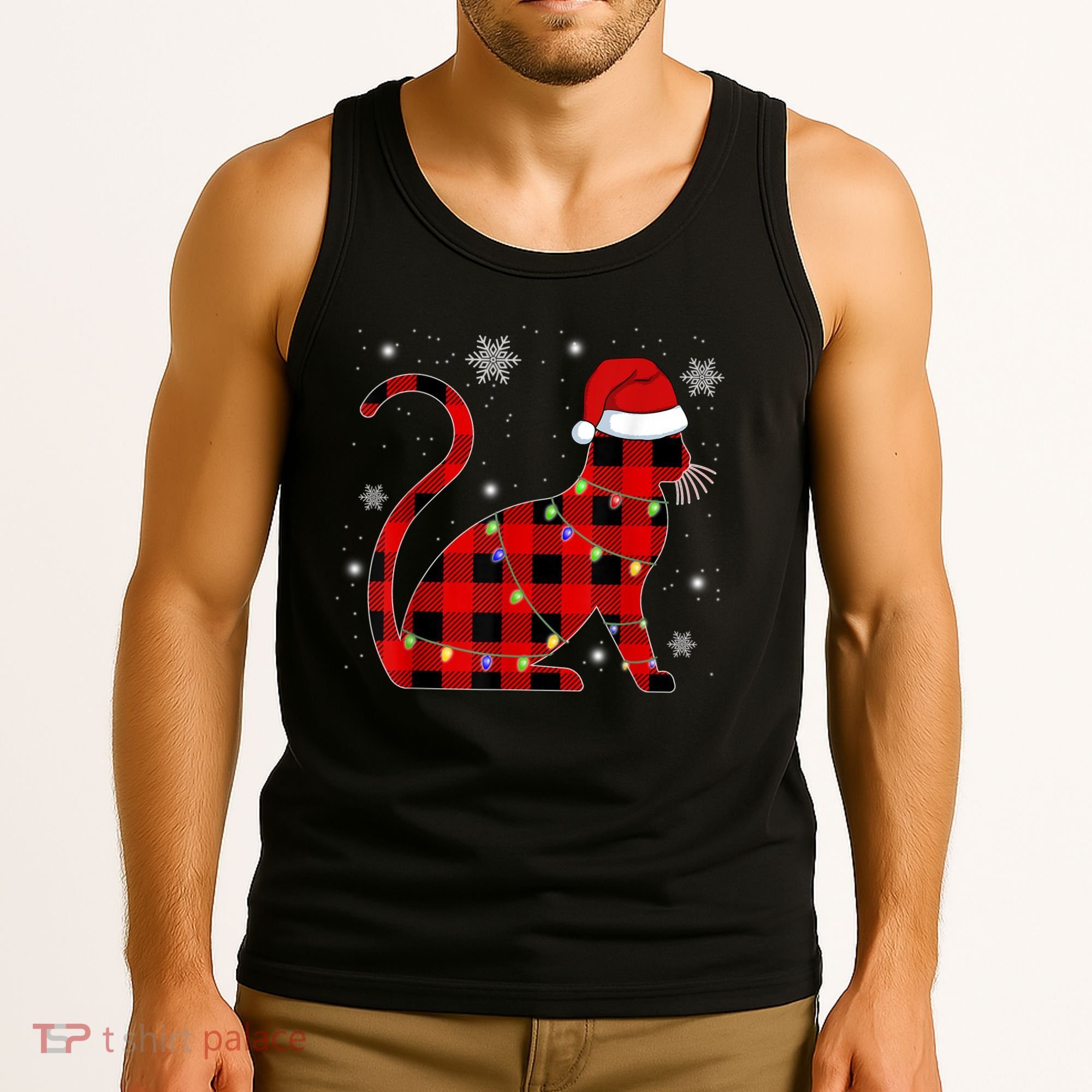Cat Lover Plaid Holiday Festive Tank Top