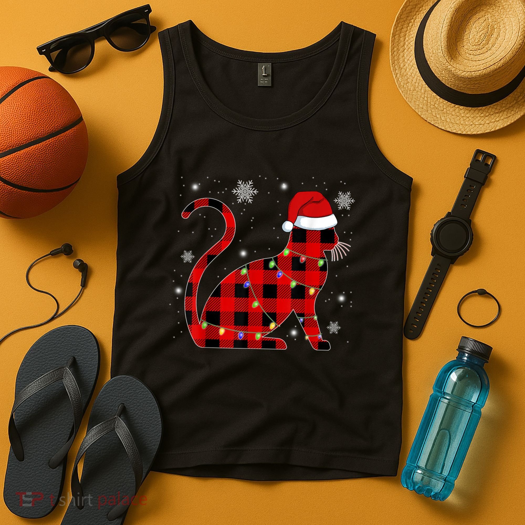 Cat Lover Plaid Holiday Festive Tank Top