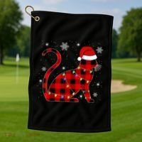 Cat Lover Plaid Holiday Festive Golf Towel thumb 1
