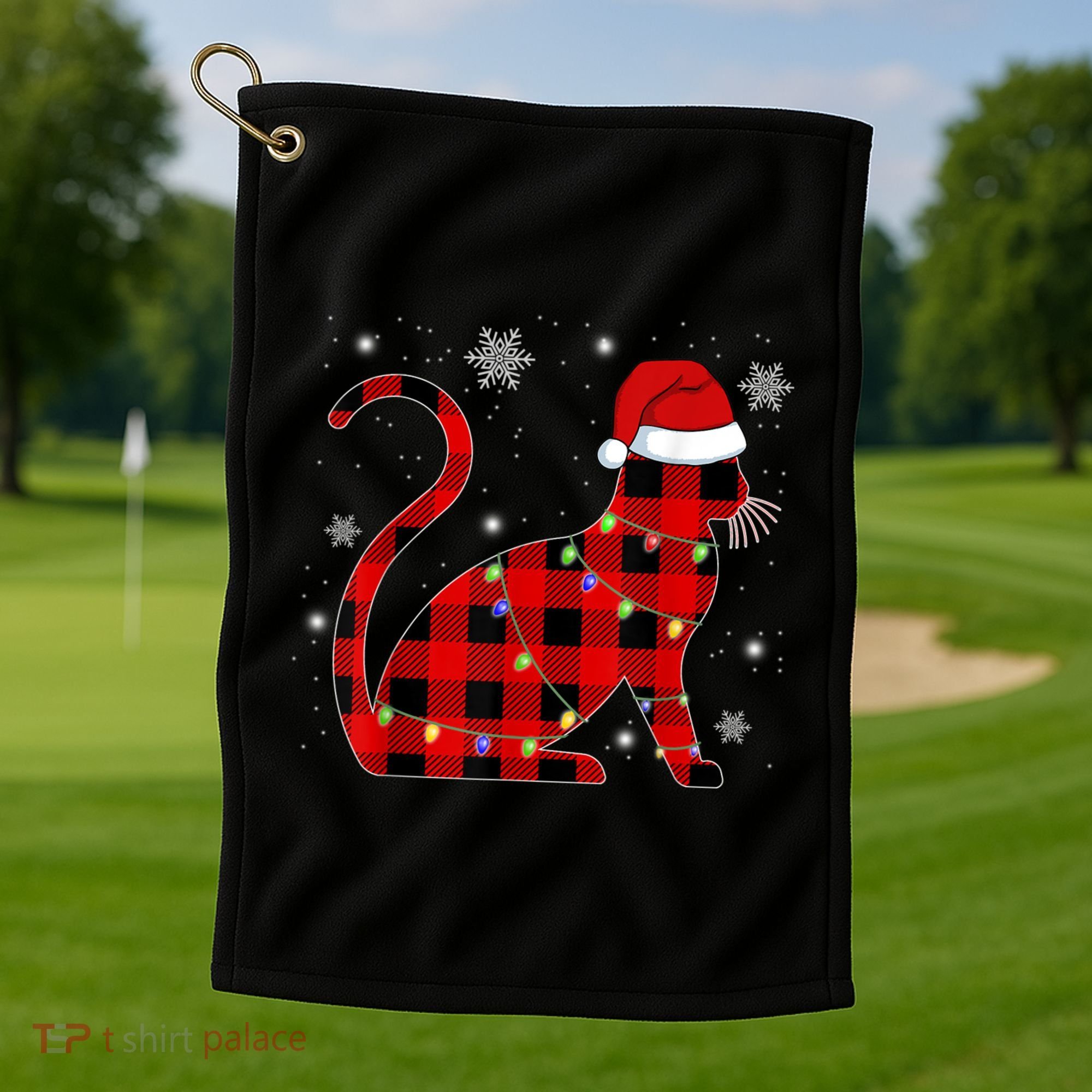 Cat Lover Plaid Holiday Festive Golf Towel