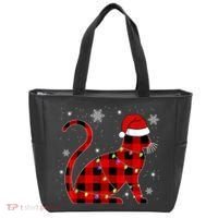 Cat Lover Plaid Holiday Festive Tote Bag thumb 0