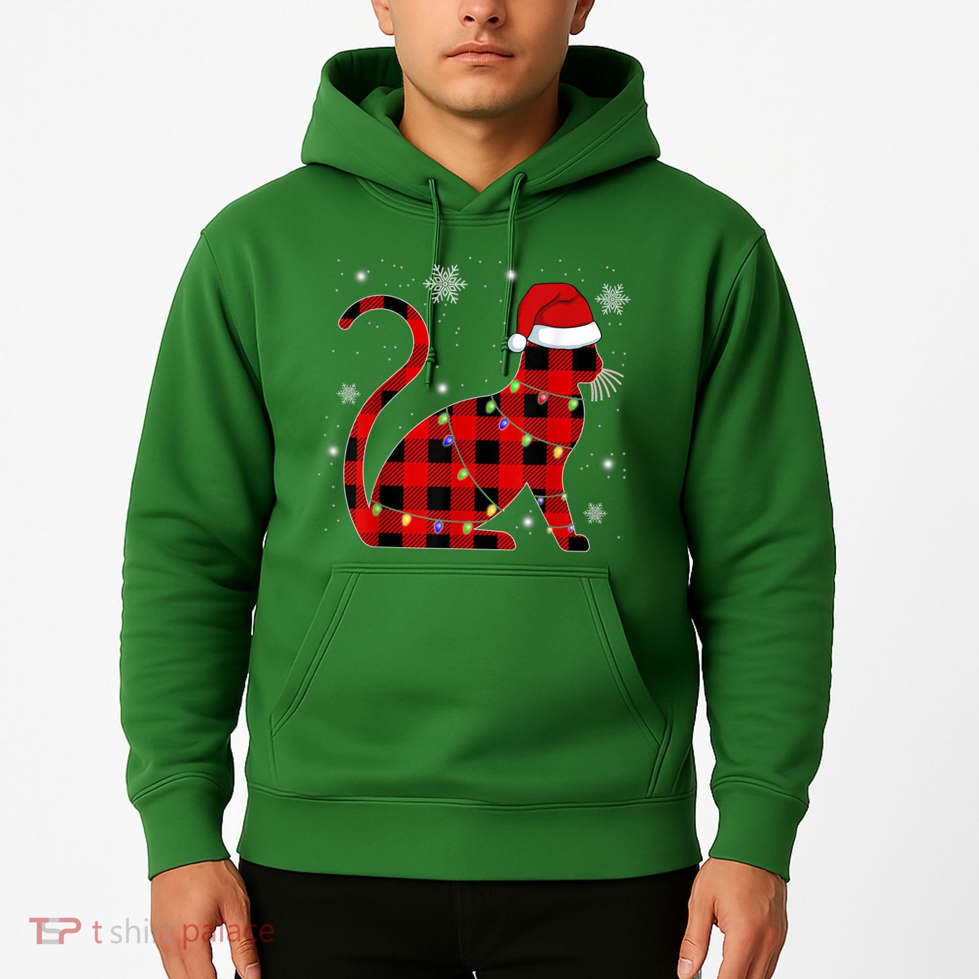 Cat Lover Plaid Holiday Festive Hoodie