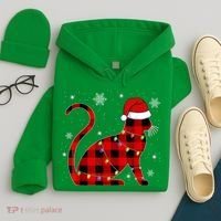 Cat Lover Plaid Holiday Festive Hoodie thumb 4